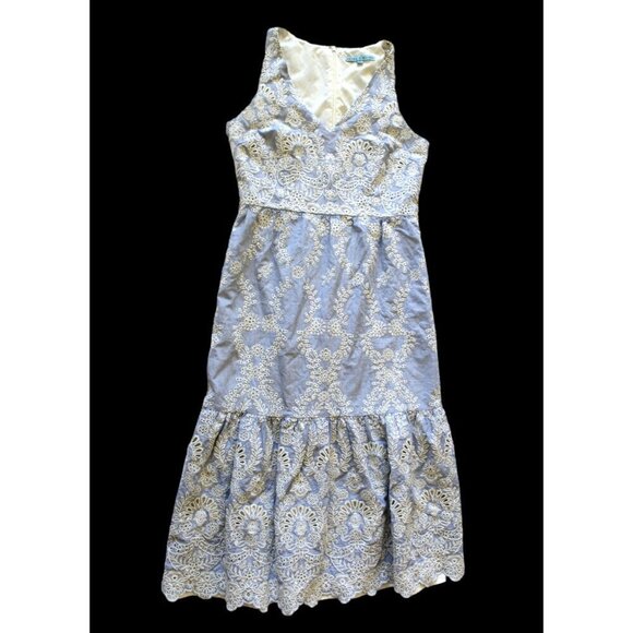Antonio Melani Zuri Eyelet Embroidered Midi Dress Size 8/M Sleeveless Bluebell - Picture 2 of 11